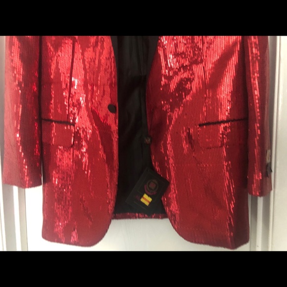 Men's PALLINI RED Metallic Slick Shinny Blazer - Picture 2 of 11